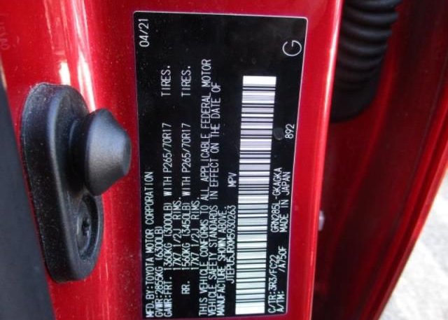 2021 TOYOTA 4RUNNER(VIN: JTEPU5JRXM5930263