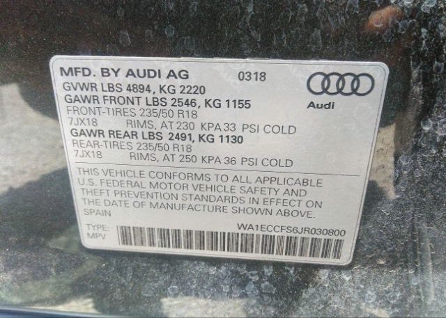 2018 AUDI Q3 VIN: WA1ECCFS6JR030800