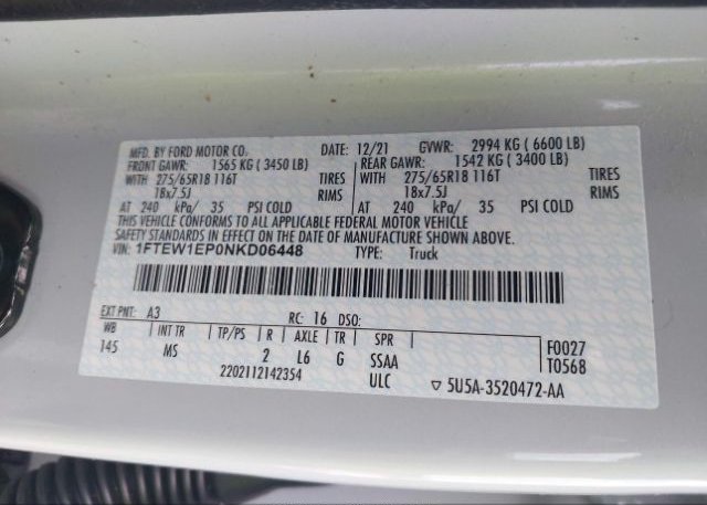 2022 FORD F-150(VIN: 1FTEW1EP0NKD06448