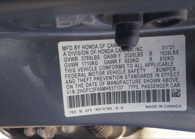2021 HONDA CIVIC SEDAN(VIN: 2HGFC2F69MH537137