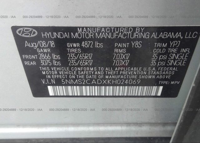 5NMS2CADXKH024069 2019 HYUNDAI SANTA FE