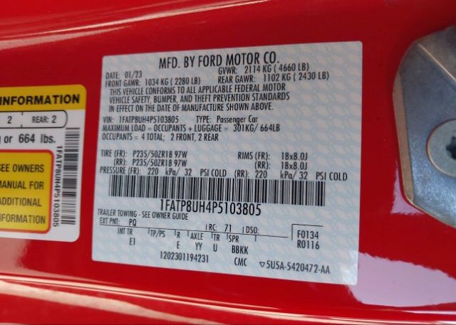 2023 FORD MUSTANG(VIN: 1FATP8UH4P5103805