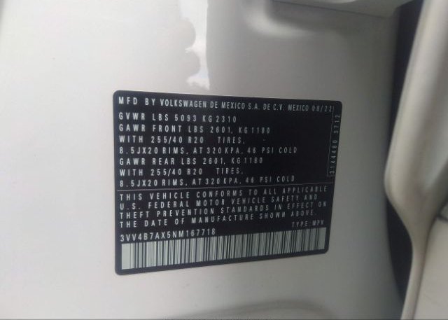 2022 VOLKSWAGEN TIGUAN(VIN: 3VV4B7AX5NM167718