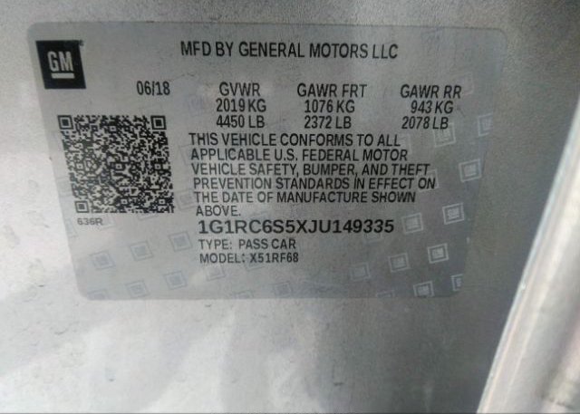 2018 CHEVROLET VOLT VIN: 1G1RC6S5XJU149335