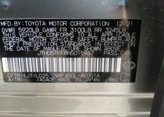 2022 LEXUS LS(VIN: JTHD51FF8N5015987