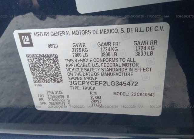 3GCPYCEF2LG345472 2020 CHEVROLET SILVERADO 1500