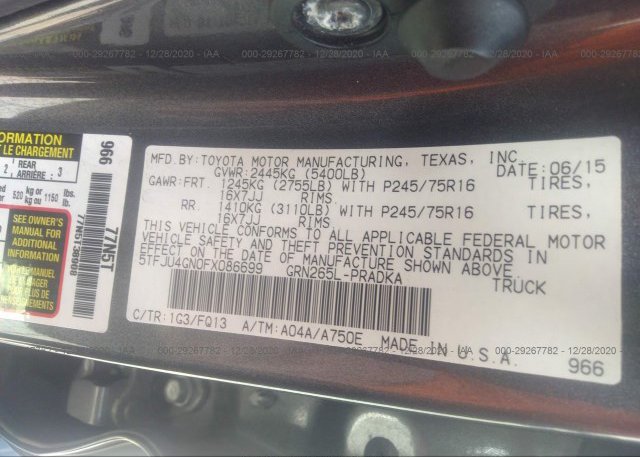 5TFJU4GN0FX086699 2015 TOYOTA TACOMA