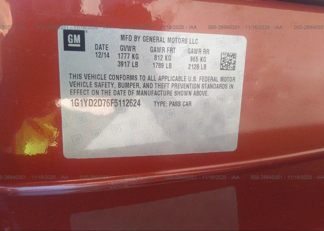 1G1YD2D76F5112624 2015 CHEVROLET CORVETTE