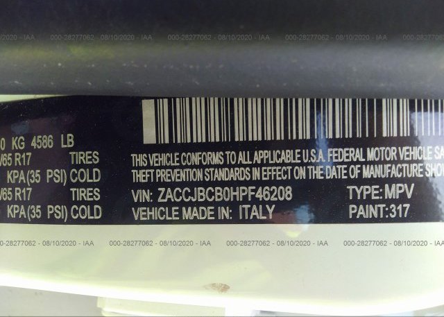 ZACCJBCB0HPF46208 2017 JEEP RENEGADE