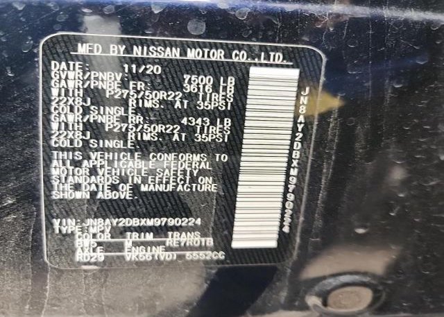 2021 NISSAN ARMADA(VIN: JN8AY2DBXM9790224