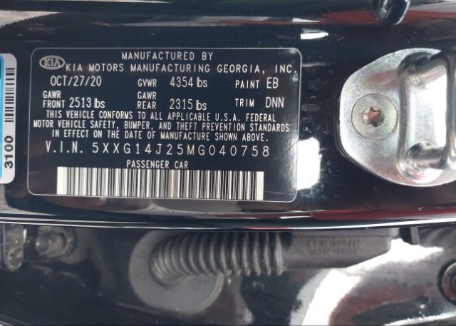 2021 KIA K5(VIN: 5XXG14J25MG040758