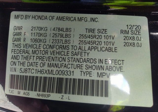 2021 ACURA RDX(VIN: 5J8TC1H6XML009331
