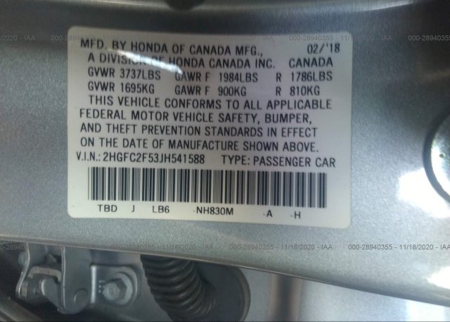2HGFC2F53JH541588 2018 HONDA CIVIC SEDAN