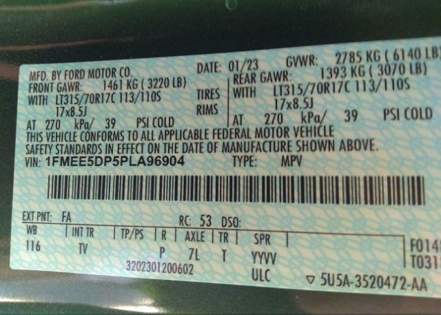 2023 FORD BRONCO(VIN: 1FMEE5DP5PLA96904