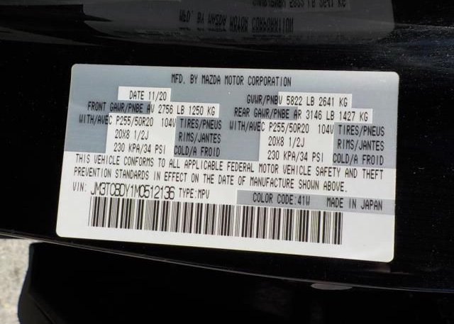 2021 MAZDA CX-9(VIN: JM3TCBDY1M0512136