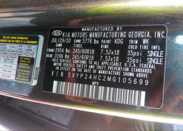 2021 KIA TELLURIDE(VIN: 5XYP24HC2MG105699