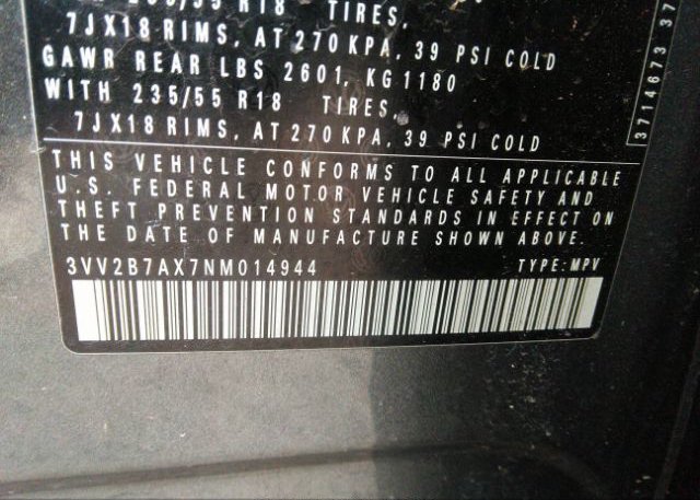 2022 VOLKSWAGEN TIGUAN(VIN: 3VV2B7AX7NM014944