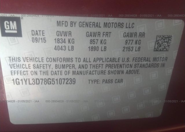 1G1YL3D78G5107239 2016 CHEVROLET CORVETTE