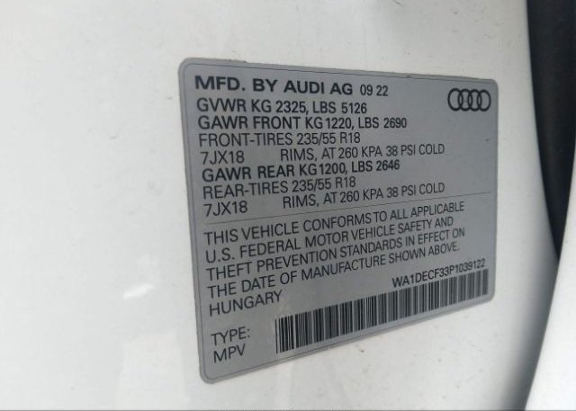 2023 AUDI Q3(VIN: WA1DECF33P1039122