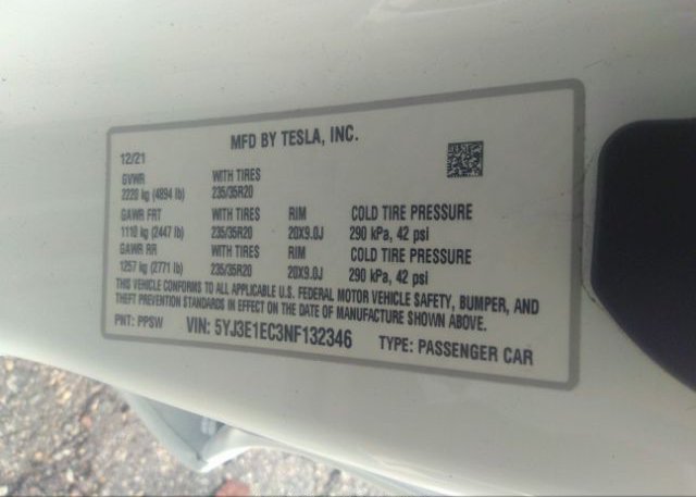 2022 TESLA MODEL 3(VIN: 5YJ3E1EC3NF132346