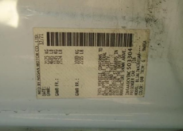 2022 NISSAN MAXIMA(VIN: 1N4AA6CV3NC503304