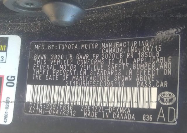 2T1BURHE5FC396118 2015 TOYOTA COROLLA