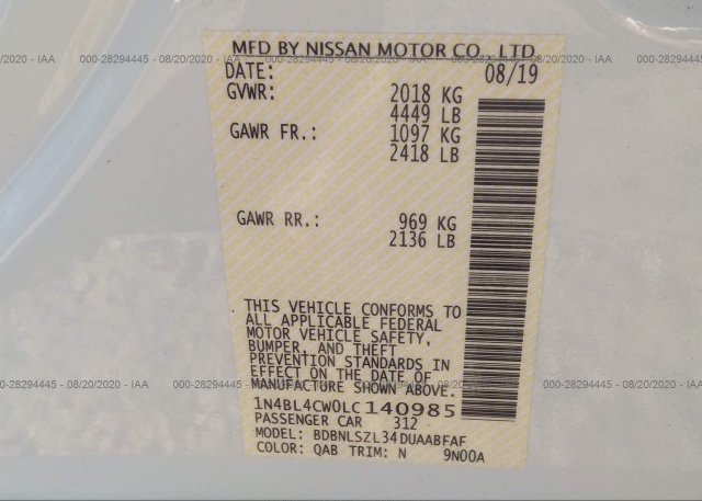 1N4BL4CW0LC140985 2020 NISSAN ALTIMA