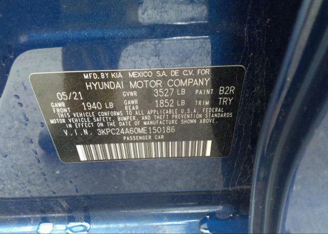 2021 HYUNDAI ACCENT(VIN: 3KPC24A60ME150186
