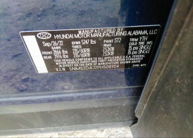 2023 HYUNDAI SANTA FE(VIN: 5NMS2DAJ2PH508904