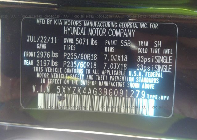 5XYZK4AG3BG091279 2011 HYUNDAI SANTA FE