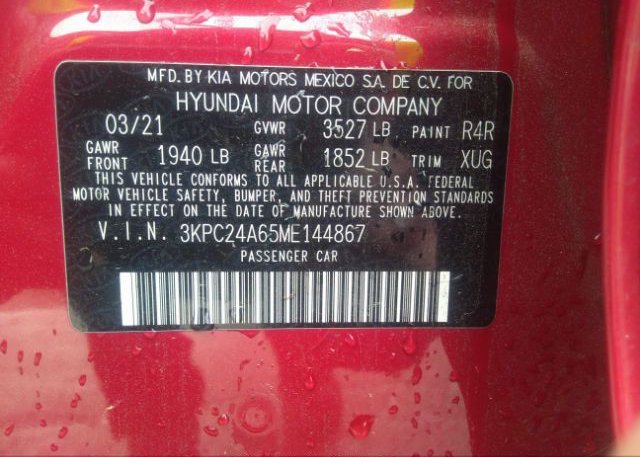 2021 HYUNDAI ACCENT(VIN: 3KPC24A65ME144867