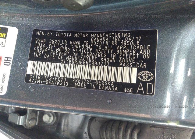 2T1BURHE6HC890233 2017 TOYOTA COROLLA