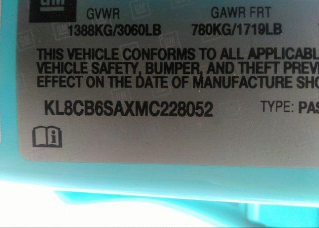 2021 CHEVROLET SPARK(VIN: KL8CB6SAXMC228052