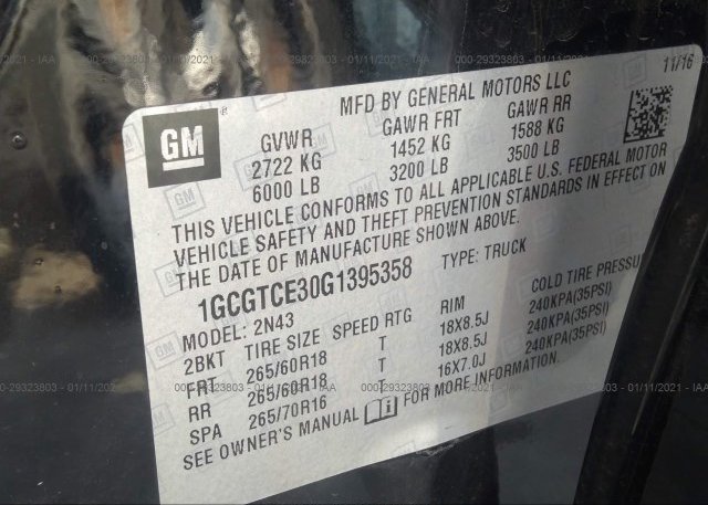 1GCGTCE30G1395358 2016 CHEVROLET COLORADO