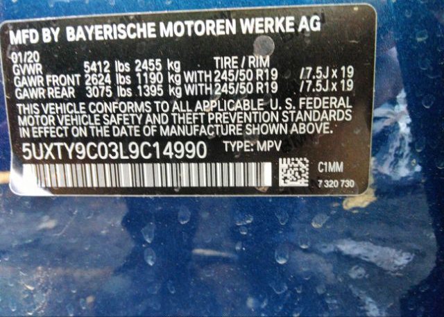 2020 BMW X3 VIN: 5UXTY9C03L9C14990