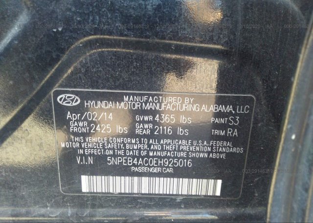 5NPEB4AC0EH925016 2014 HYUNDAI SONATA