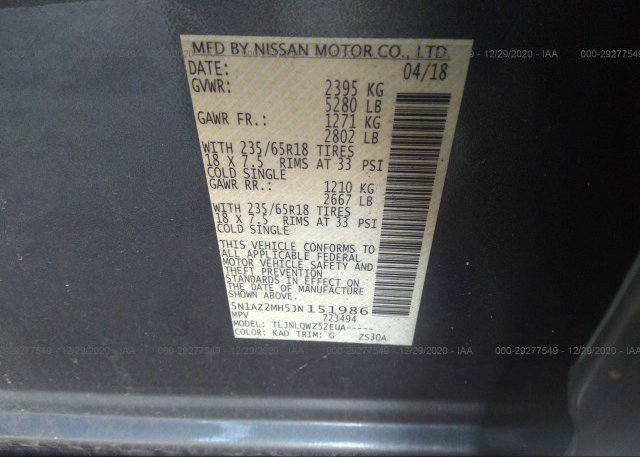 5N1AZ2MH5JN151986 2018 NISSAN MURANO