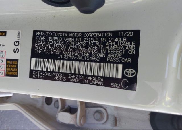 2021 TOYOTA COROLLA(VIN: JTDEPMAE3MJ154852