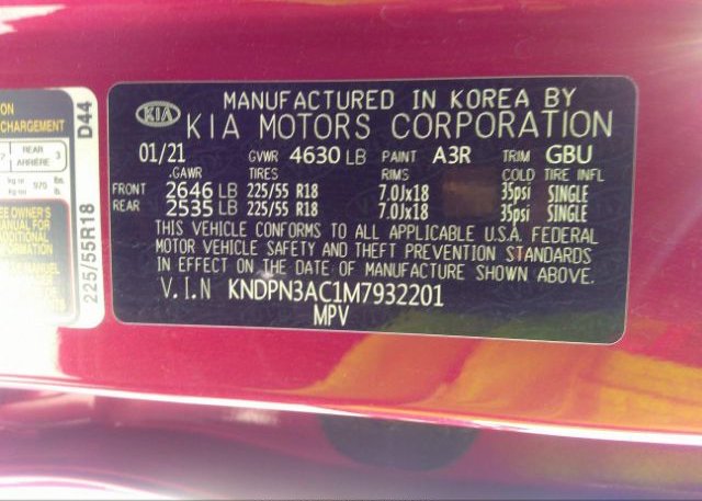 2021 KIA SPORTAGE(VIN: KNDPN3AC1M7932201