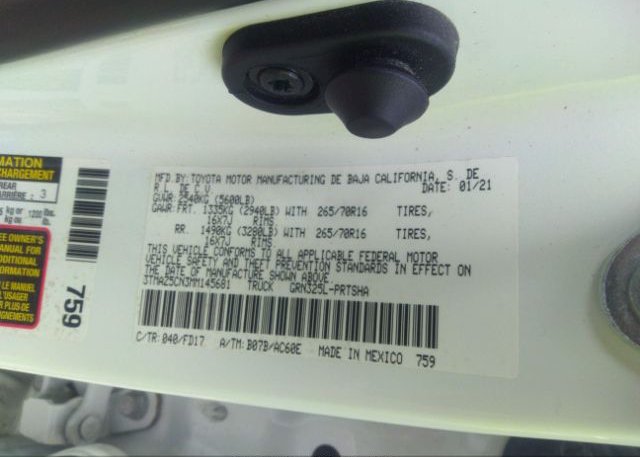 2021 TOYOTA TACOMA 2WD(VIN: 3TMAZ5CN3MM145681