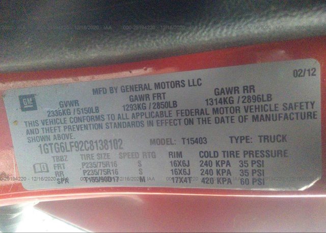 1GTG6LF92C8138102 2012 GMC CANYON