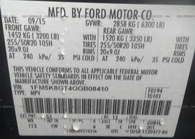 1FM5K8GT4GGB08410 2016 FORD EXPLORER