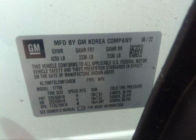 2022 CHEVROLET TRAILBLAZER(VIN: KL79MTSL2NB134036