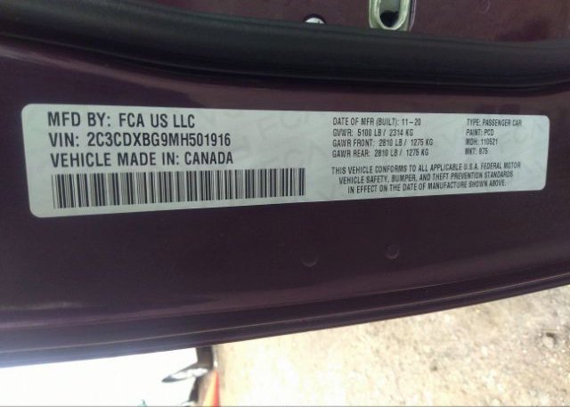 2021 DODGE CHARGER(VIN: 2C3CDXBG9MH501916