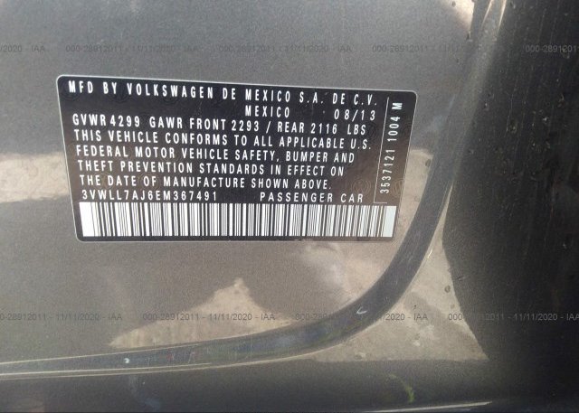 3VWLL7AJ6EM367491 2014 VOLKSWAGEN JETTA SEDAN