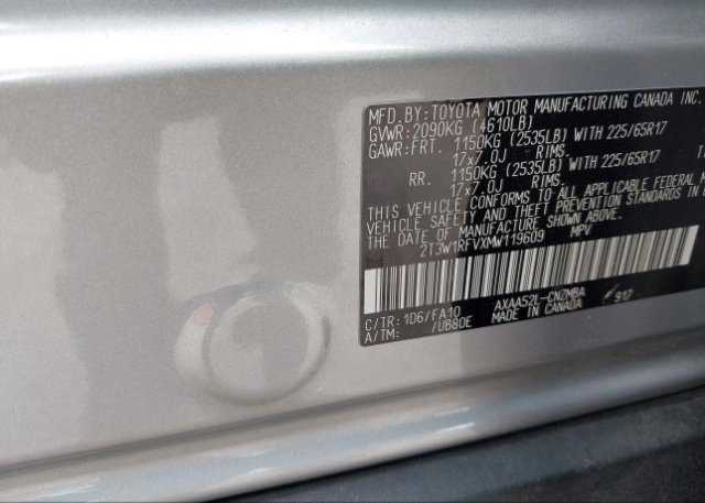 2021 TOYOTA RAV4(VIN: 2T3W1RFVXMW119609