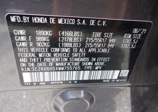2021 HONDA HR-V(VIN: 3CZRU6H5XMM755765