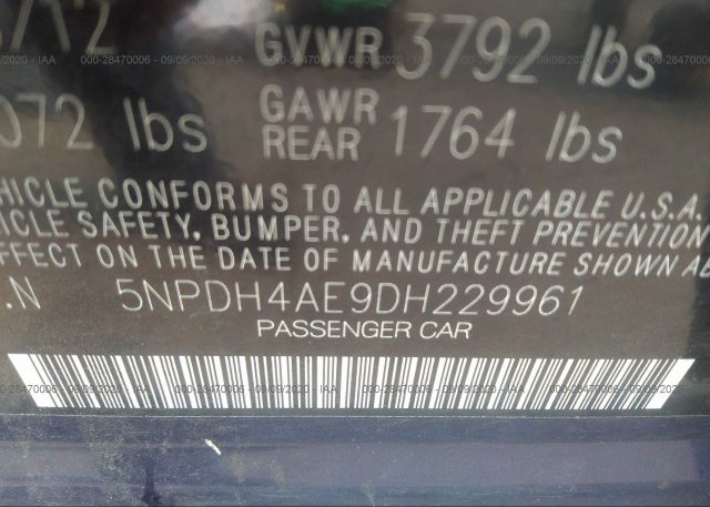 5NPDH4AE9DH229961 2013 HYUNDAI ELANTRA