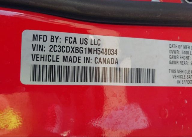 2021 DODGE CHARGER(VIN: 2C3CDXBG1MH548034
