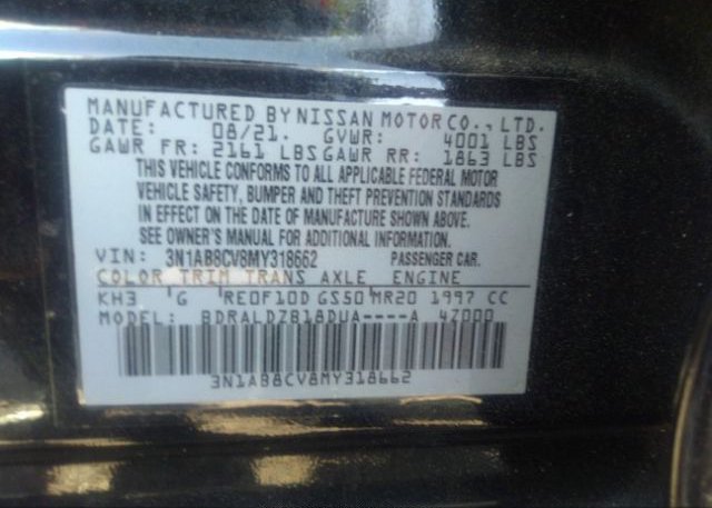 2021 NISSAN SENTRA(VIN: 3N1AB8CV8MY318662